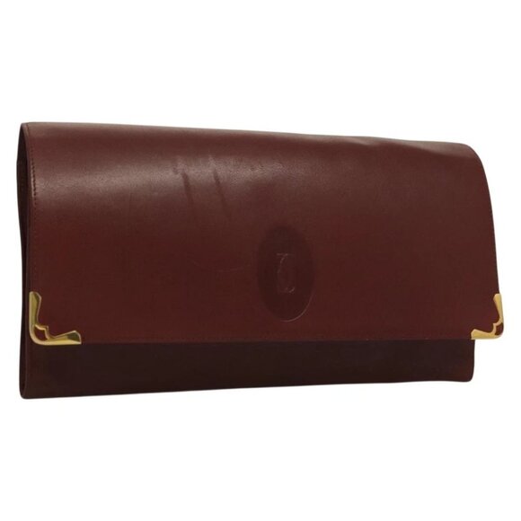 CARTIER Must Line Clutch Bag Leather Bordeaux Gold - Picture 1 of 15